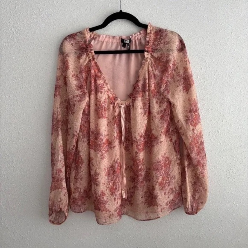 Paige PinkMetallic Floral Silk Long Sleeve Blouse